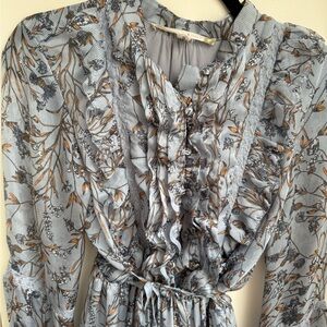 Floral Ruffle Dress in Gray and Orange